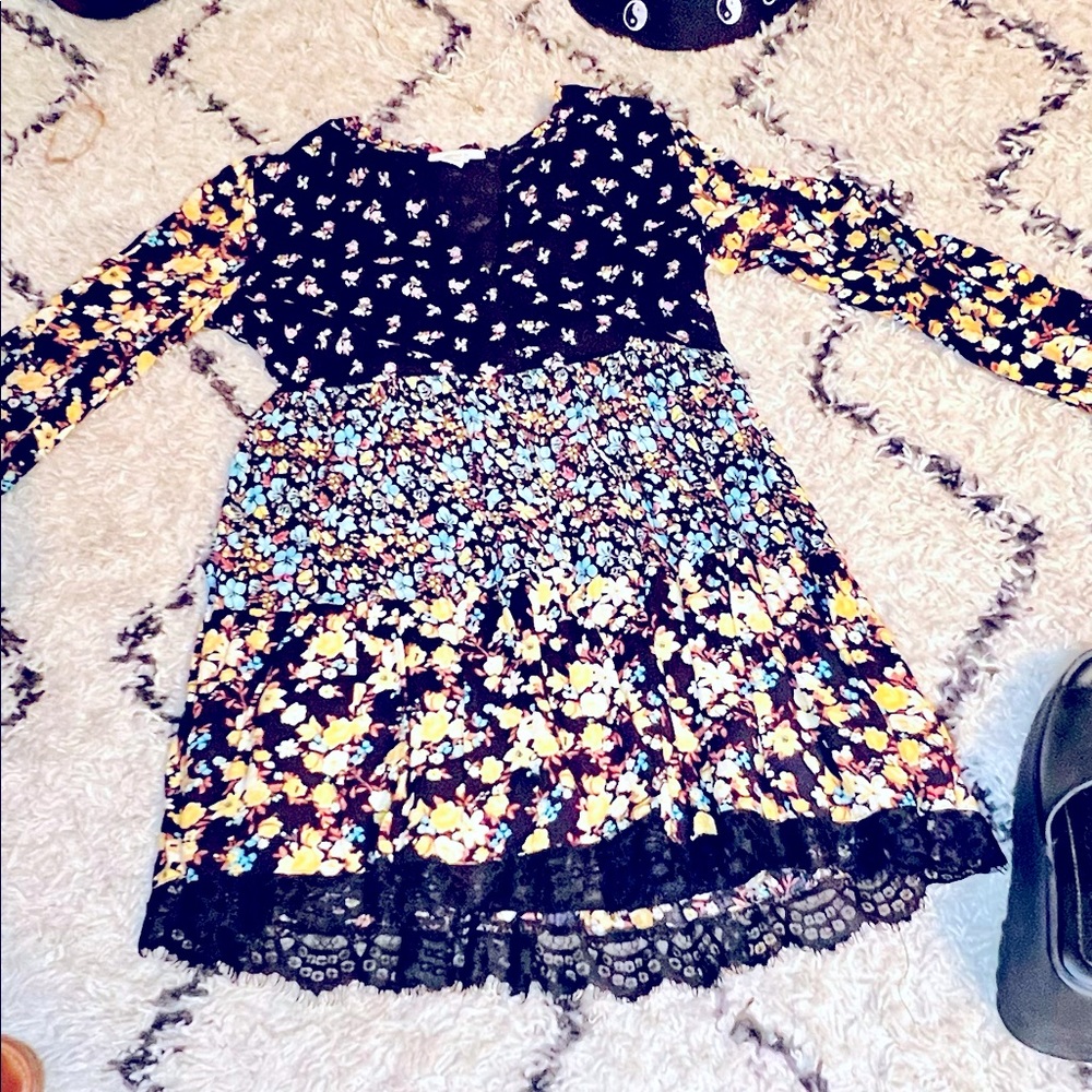forever 21 hippie boho floral long sleeve dress